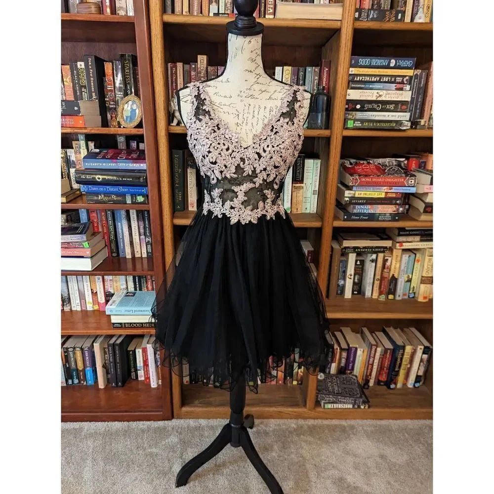 Blondie nites pink and black lace and mesh illusion bodice cocktail dress sz 7 e